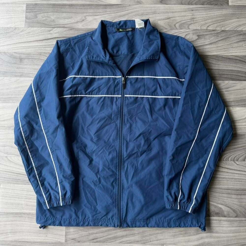 Tek Gear Vintage Navy Blue Striped Windbreaker Jacket
